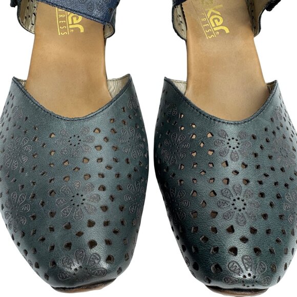 Rieker Antistress LaserCut Blue Leather Comfort Mary Jane Heels Velcro Strap Sz9 - Picture 6 of 11